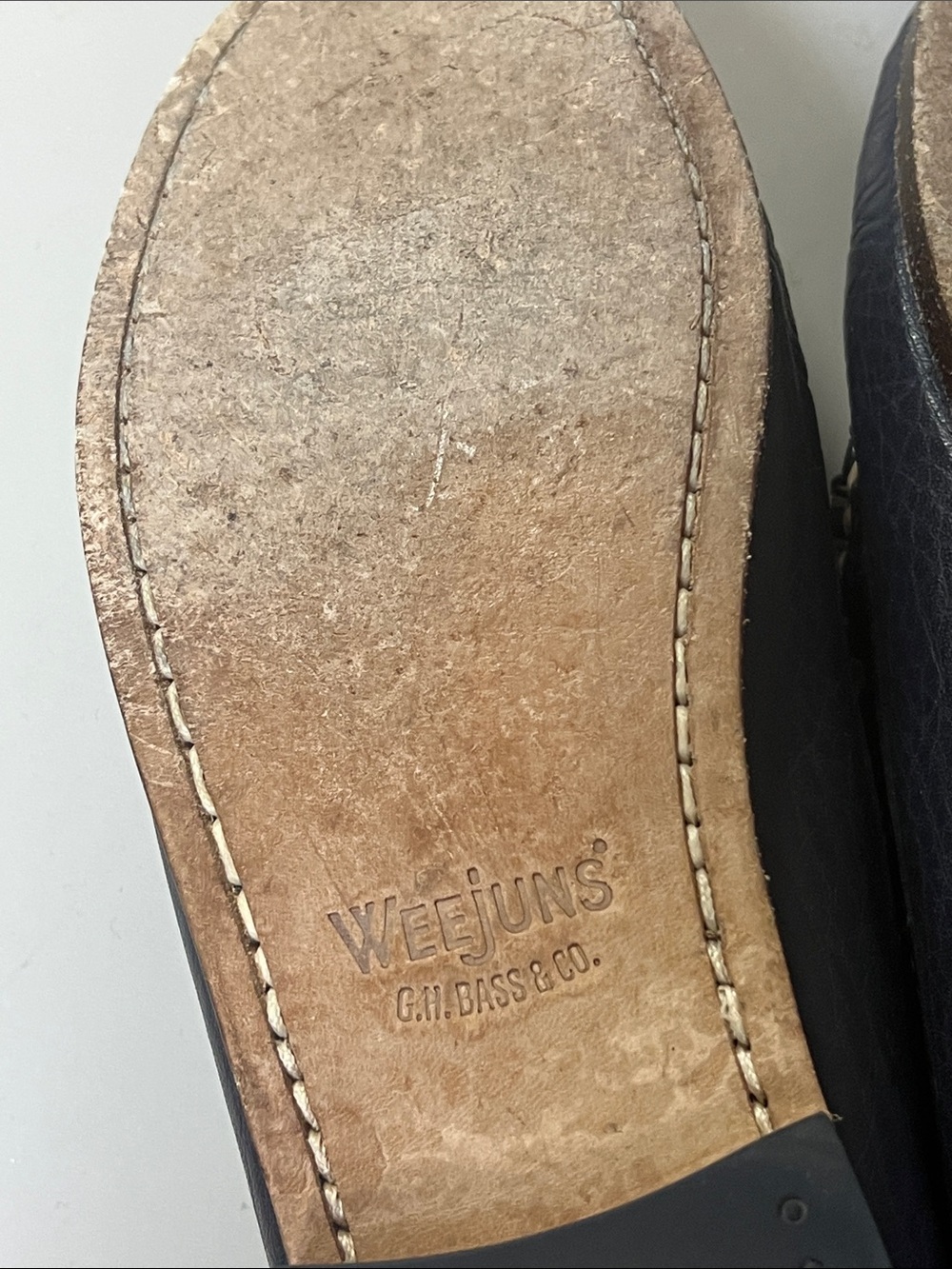 Women's 7.5 Navy Leather Penny Loafers with Contrast Stitching - Picture 6 of 6